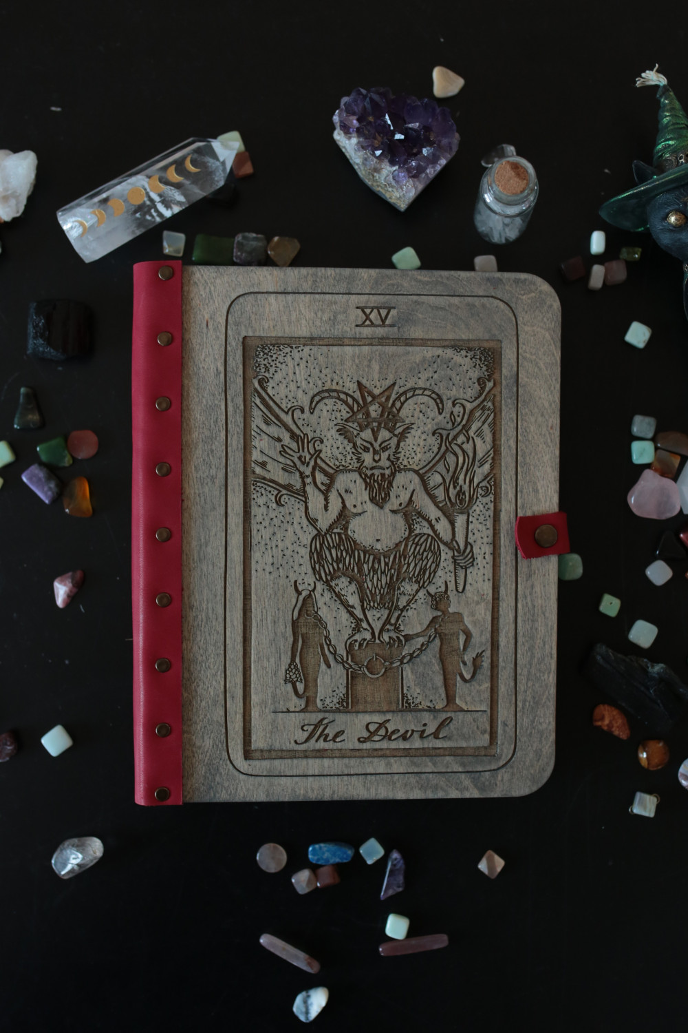 Тетрадь блокнот из дерева на кольцах со сменным блоком, аркан Таро " Дьявол "